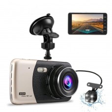 Dual Dash Cam Full HD 1080P 4 inch LCD Screen with 170°Wide Angle Night Vision